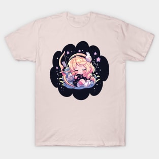 Adorable Anime Chibi Sagittarius Zodiac Sleeping Little Astro Girl T-Shirt